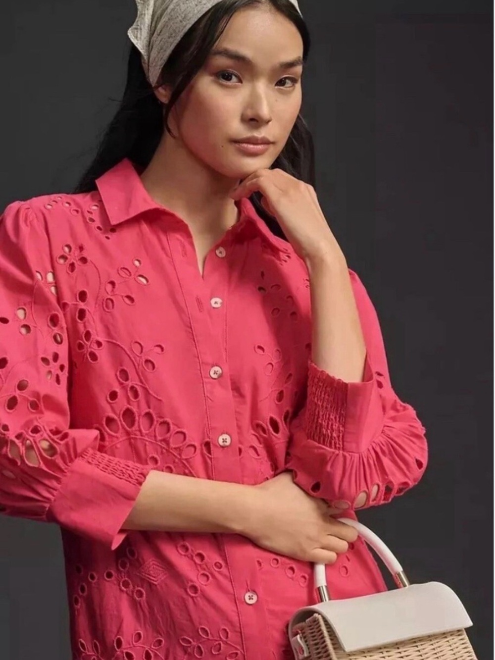 By Anthropologie Embroidered Button-Front Mini Shirtdress. Size Small - Picture 2 of 8